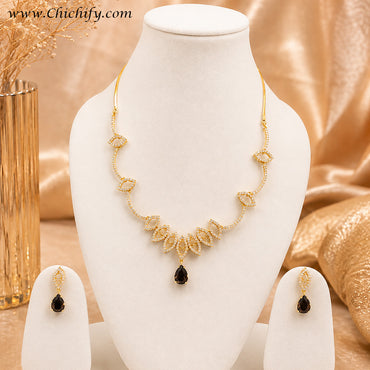 Black Color Sparkling Elegance Drop Ad Necklace