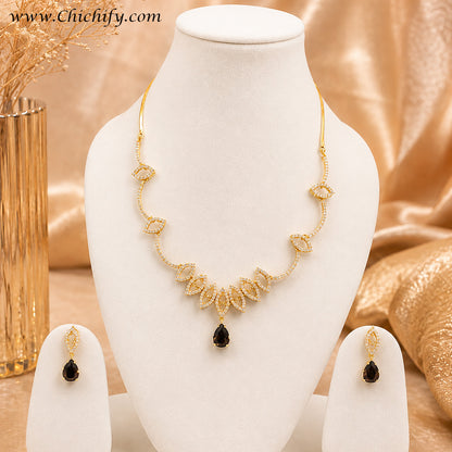 Black Color Sparkling Elegance Drop Ad Necklace