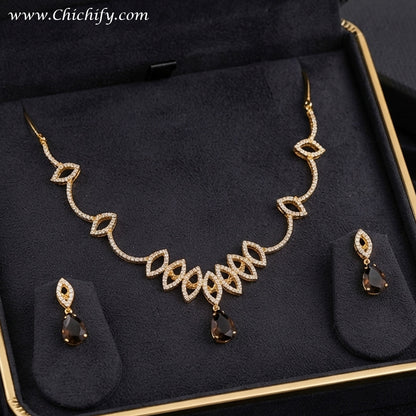 Black Color Sparkling Elegance Drop Ad Necklace