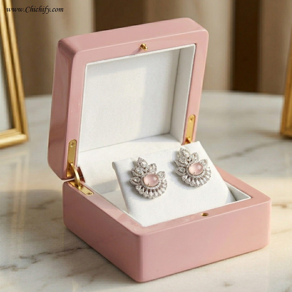AD Silver Pink Crystal Crown Earring