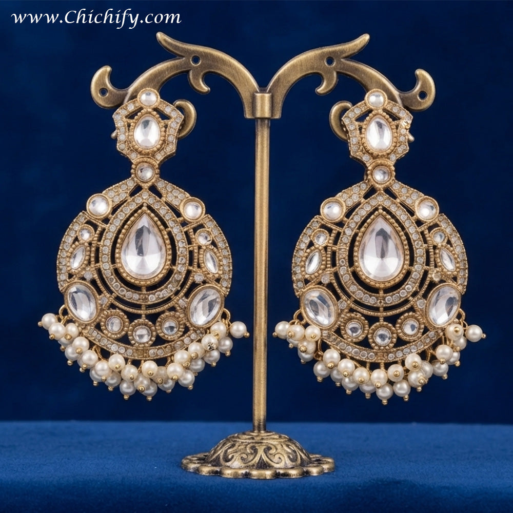Royal Kundan Pearl Drop Earrings