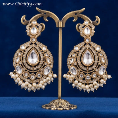 Royal Kundan Pearl Drop Earrings