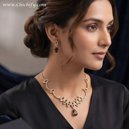 Black Color Sparkling Elegance Drop Ad Necklace