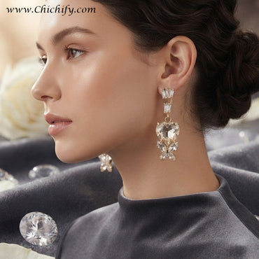Golden Heart Crystal Drop Earrings