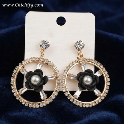 Midnight Bloom Crystal Halo Drop Earrings
