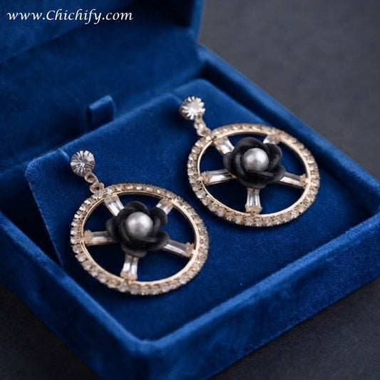 Midnight Bloom Crystal Halo Drop Earrings