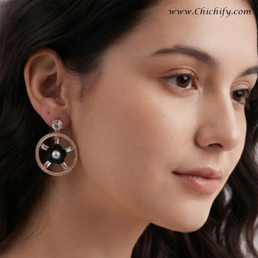Midnight Bloom Crystal Halo Drop Earrings
