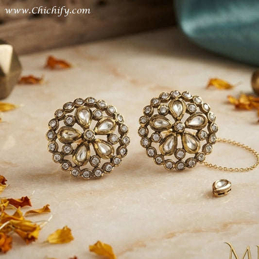Antique Kundan Floral Halo Stud Earrings