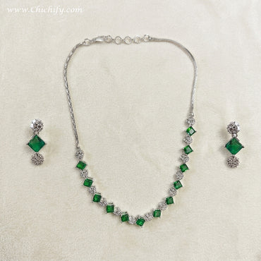 Premium Emerald Green Stone AD Necklace Set for Women