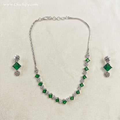 Premium Emerald Green Stone AD Necklace Set for Women