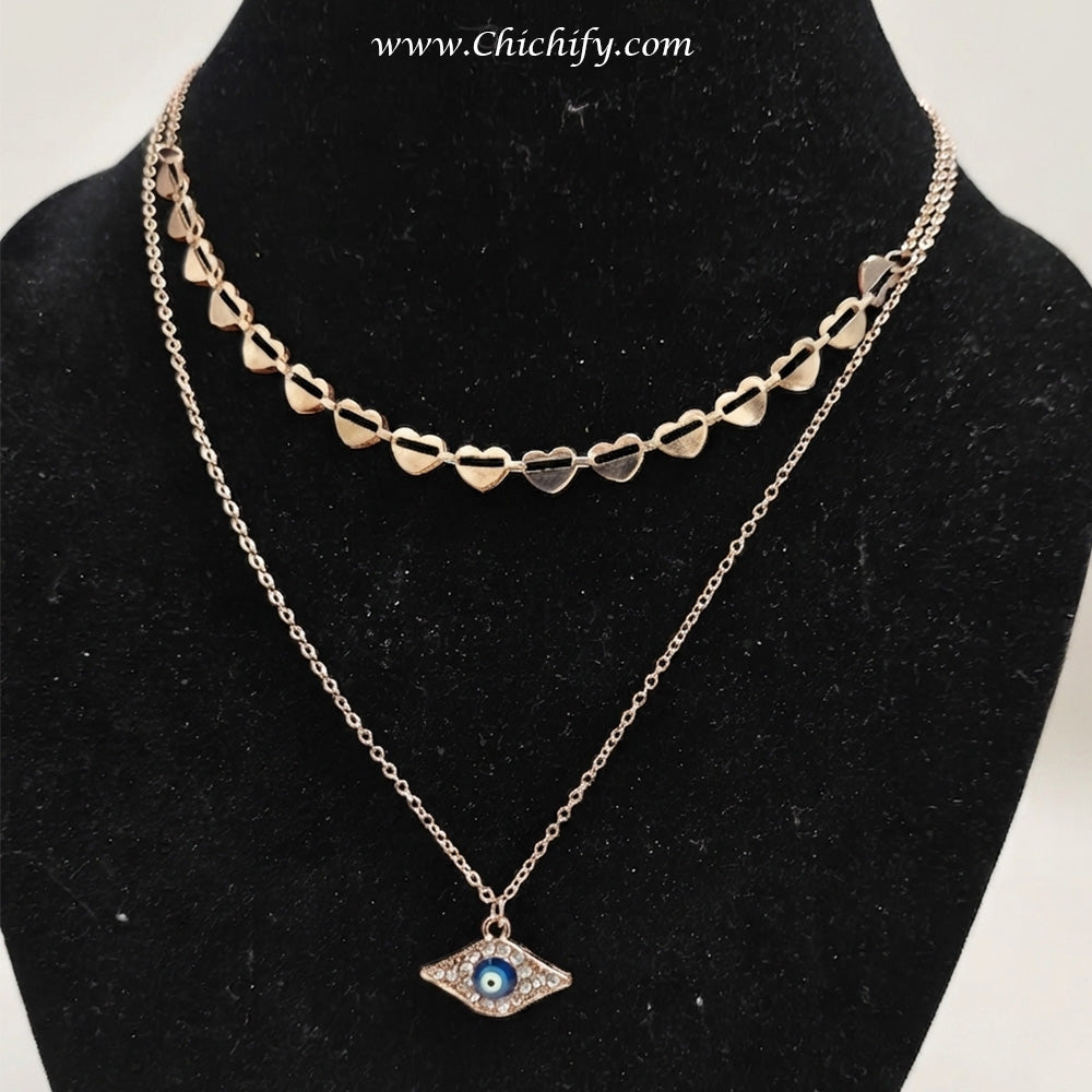 Celeste Evil Eye Heart Layered Necklace / Chain