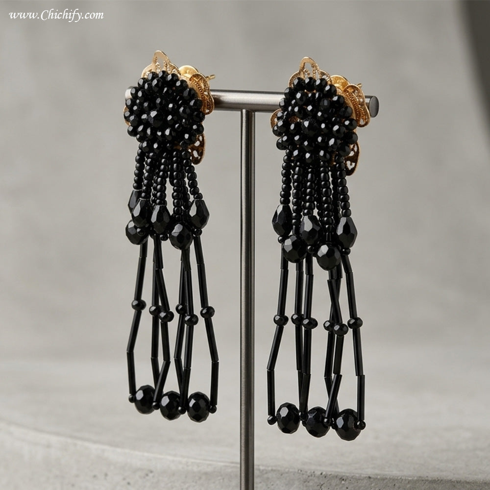 Black Drop Long Trendy Earrings