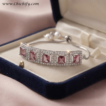Blush Royale Halo Zircon Adjustable Bracelet