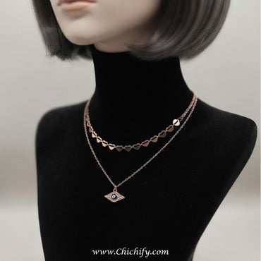Celeste Evil Eye Heart Layered Necklace / Chain