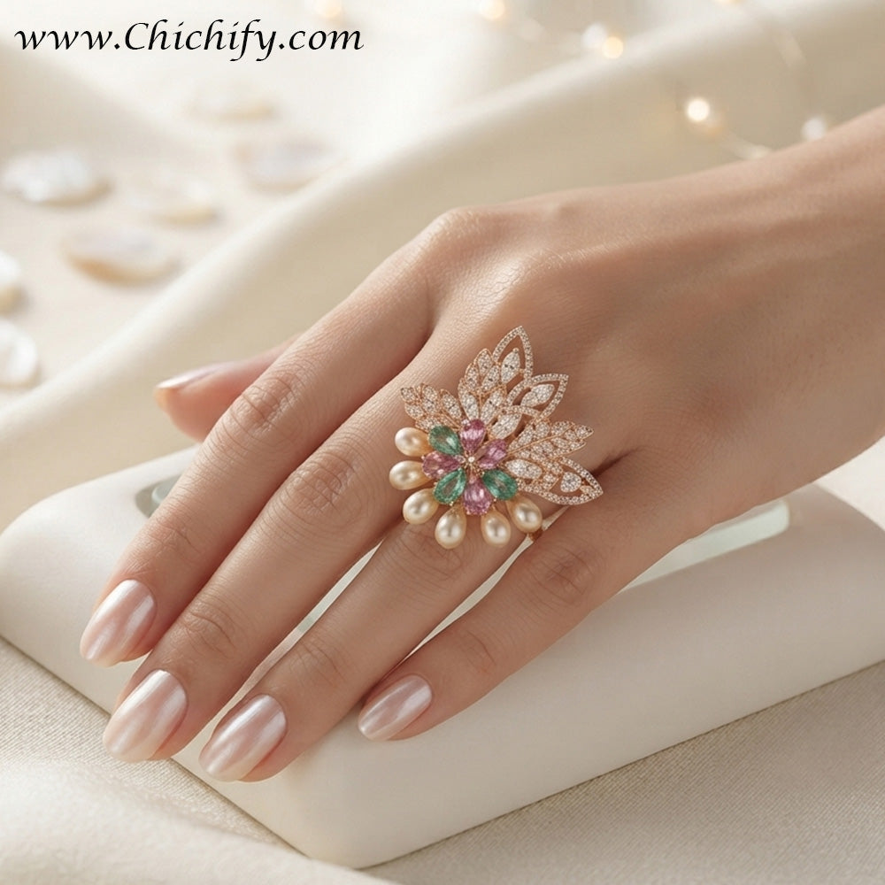 Enchanted Butterfly Pearl Bloom Adjustable Ring
