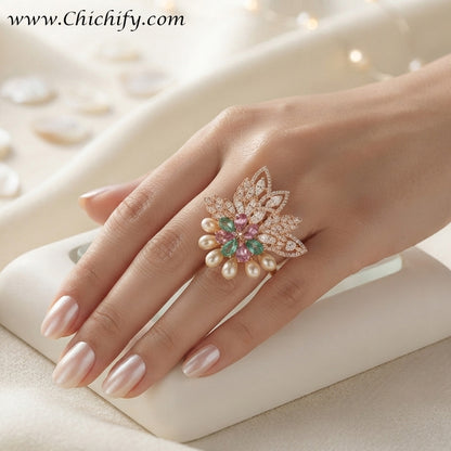 Enchanted Butterfly Pearl Bloom Adjustable Ring