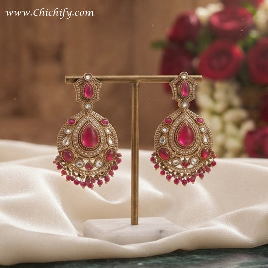 Royal Ruby Kundan Chandbali Earrings