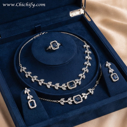 Chichify Elegant AD Blue Necklace with Ring and Bracelet