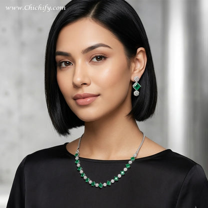 Premium Emerald Green Stone AD Necklace Set for Women