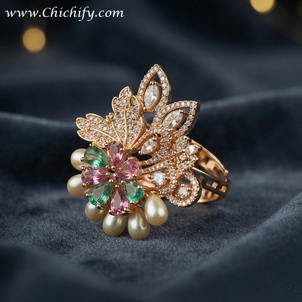 Enchanted Butterfly Pearl Bloom Adjustable Ring