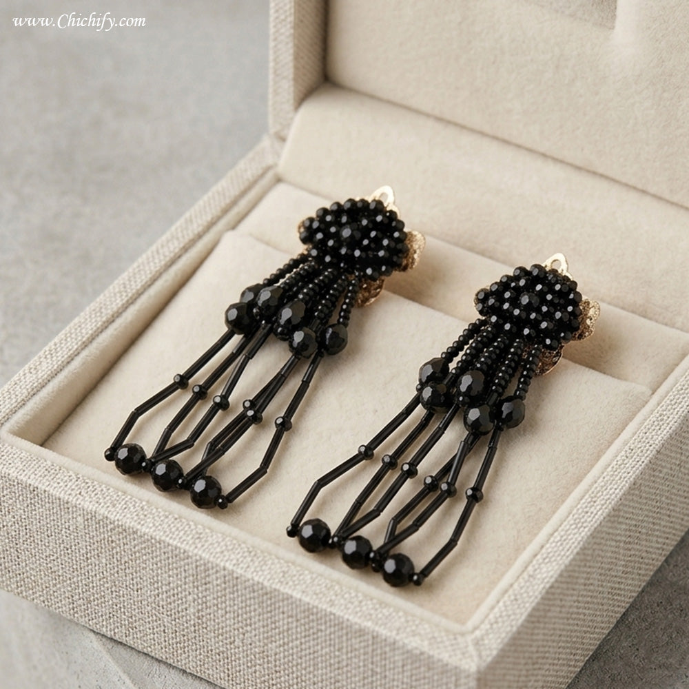 Black Drop Long Trendy Earrings
