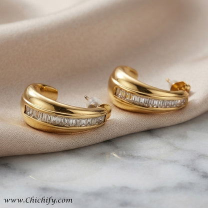 Luxe Baguette Stainless Steel 18K Hoop Earrings