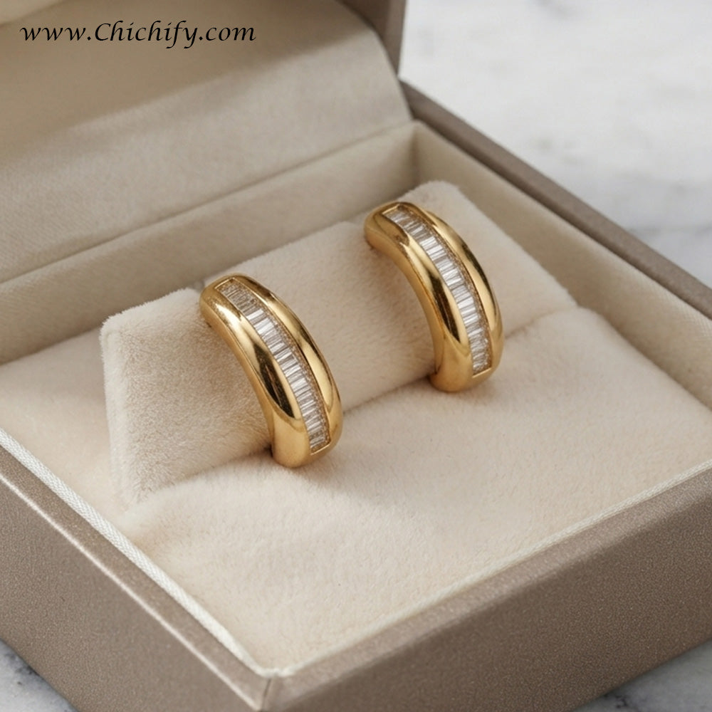 Luxe Baguette Stainless Steel 18K Hoop Earrings