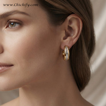 Luxe Baguette Stainless Steel 18K Hoop Earrings