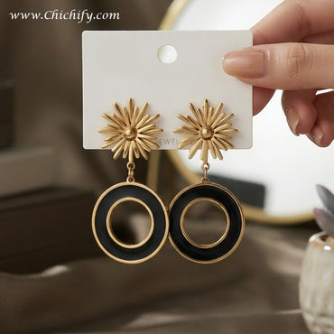 Midnight Soleil Stainless Steel Gold Platted Drop Earrings