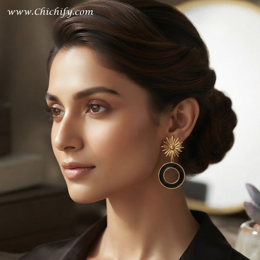 Midnight Soleil Stainless Steel Gold Platted Drop Earrings