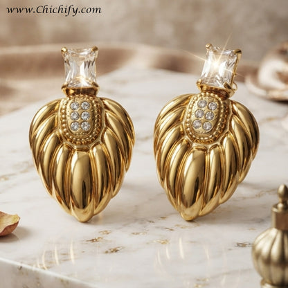 Regal Leaf Crystal Stud Earrings – Gold-Plated Statement Earrings for Women