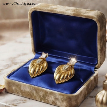 Regal Leaf Crystal Stud Earrings – Gold-Plated Statement Earrings for Women