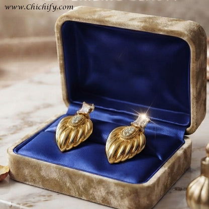 Regal Leaf Crystal Stud Earrings – Gold-Plated Statement Earrings for Women