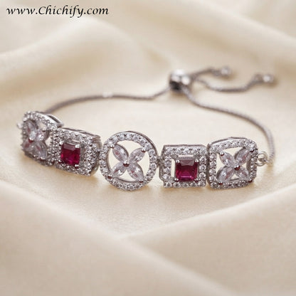 Silver AD Red Square Designer Bracelet