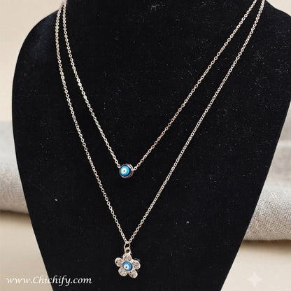 Aurora Blossom Evil Eye Layered Chain Necklace