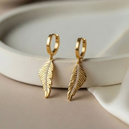 Steel Leaf Earrings with Stones 18 carat gold polish