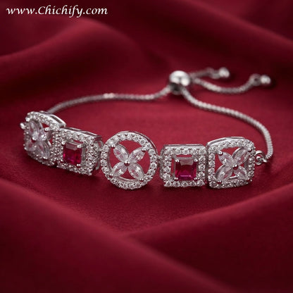Silver AD Red Square Designer Bracelet