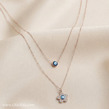 Aurora Blossom Evil Eye Layered Chain Necklace