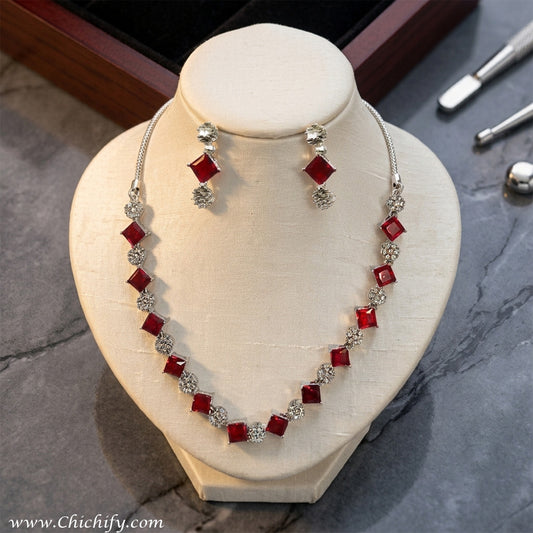Scarlet Shine Statement American Diamond Necklace Set