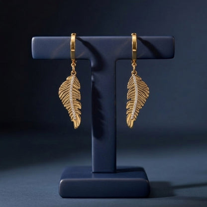 Steel Leaf Earrings with Stones 18 carat gold polish