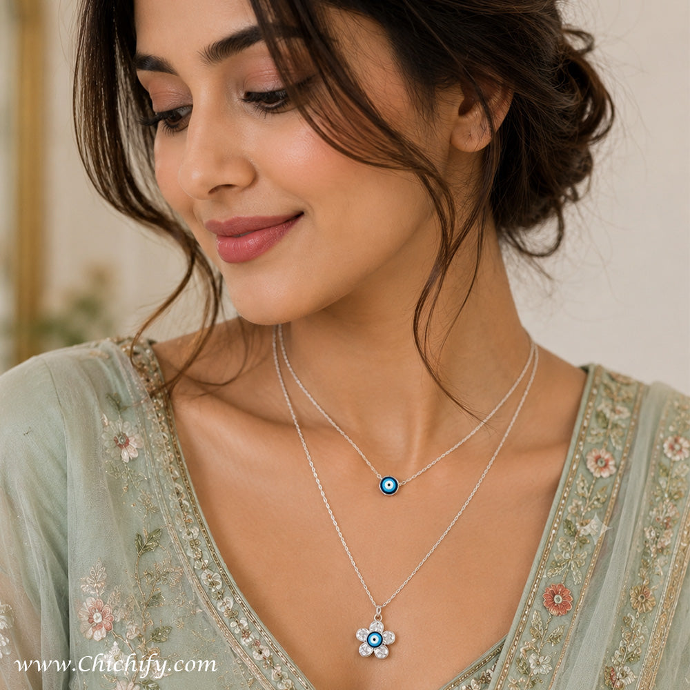 Aurora Blossom Evil Eye Layered Chain Necklace