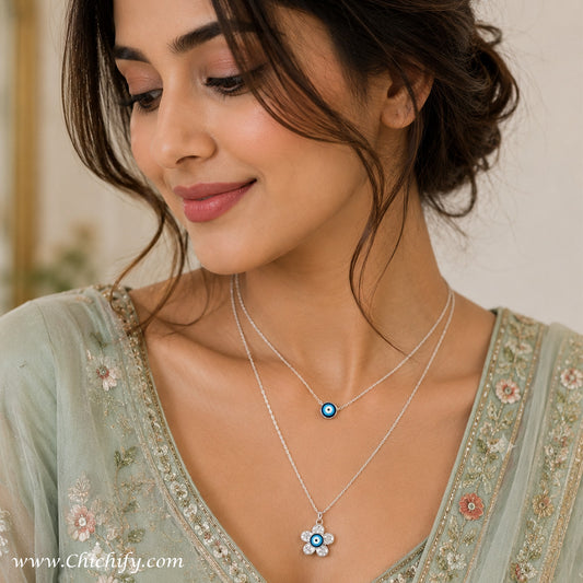 Aurora Blossom Evil Eye Layered Chain Necklace