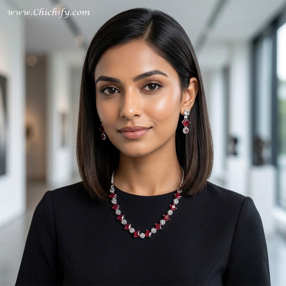 Scarlet Shine Statement American Diamond Necklace Set