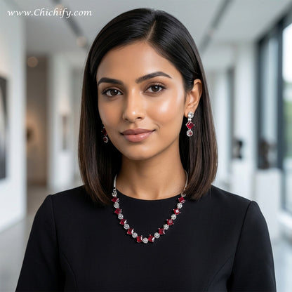 Scarlet Shine Statement American Diamond Necklace Set