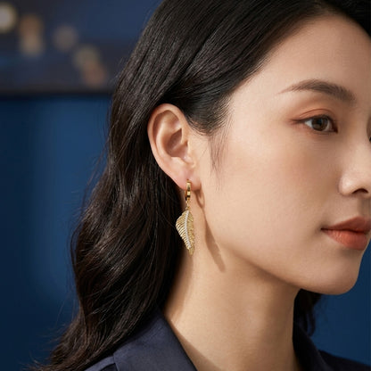 Steel Leaf Earrings with Stones 18 carat gold polish