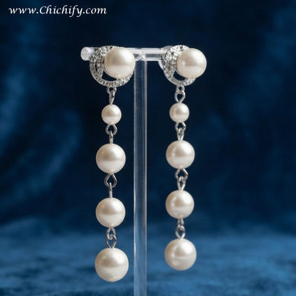 Celeste Pearl Cascade Drop Earrings – Silver-Tone Pearl Statement Earrings for Women