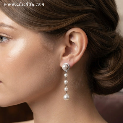 Celeste Pearl Cascade Drop Earrings – Silver-Tone Pearl Statement Earrings for Women