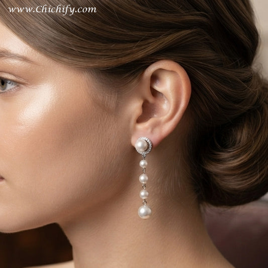 Celeste Pearl Cascade Drop Earrings – Silver-Tone Pearl Statement Earrings for Women