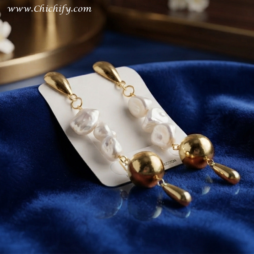 Aurora Baroque Pearl Drop Earrings – Gold-Plated Statement Earrings for Women