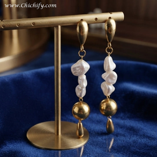 Aurora Baroque Pearl Drop Earrings – Gold-Plated Statement Earrings for Women